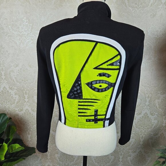 Andra Isabella Jackets & Blazers - Vintage Andrea Isabella Size Small Cropped Black Blazer Green Accents Face